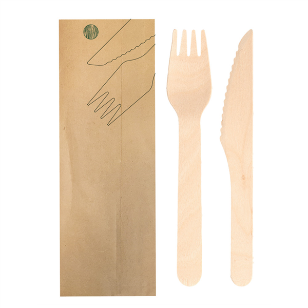 Set 2/1 Tenedor, Cuchillo 'Makan' 16 Cm Natural Madera (100 Unid.)
