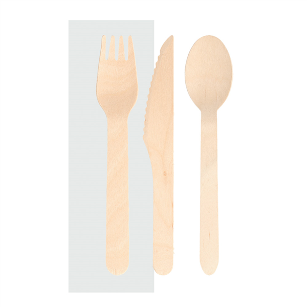 [109.29] Set 3/1 Tenedor, Cuchillo, Cuchara 'Makan' 16 Cm Natural Madera (100 Unid.)