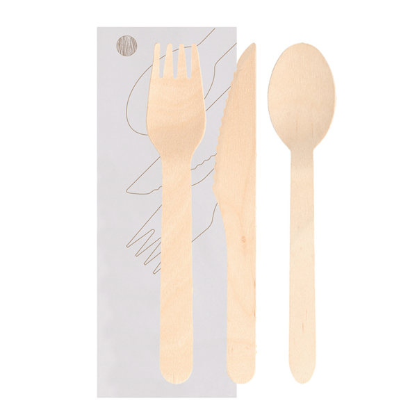 [250.76] SET 3/1 TENEDOR, CUCHILLO, CUCHARA 'MAKAN' 16 CM NATURAL MADERA (100 UNID.)