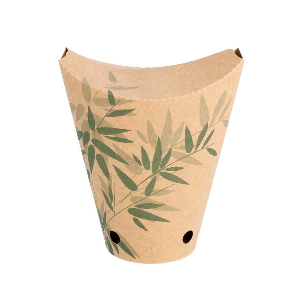 [204.38] VASOS FRITAS CON CIERRE 'FEEL GREEN' 12 OZ - 360 ML 200 + 25PE G/M2 6,7x12,5 CM MARRÓN CARTONCILLO (100 UNID.)