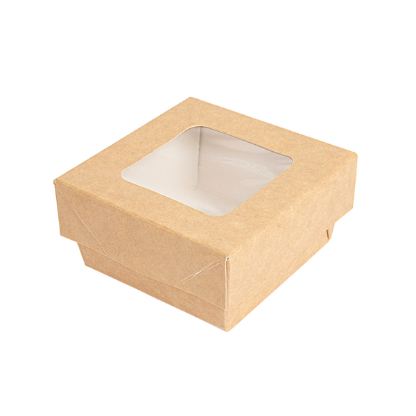 [257.72] CAJITAS+TAPAS CON VENTANA 200 ML - 6,6 oz 270 + 15 PE G/M2 7x7x4 CM MARRÓN CARTONCILLO (250 UNID.)