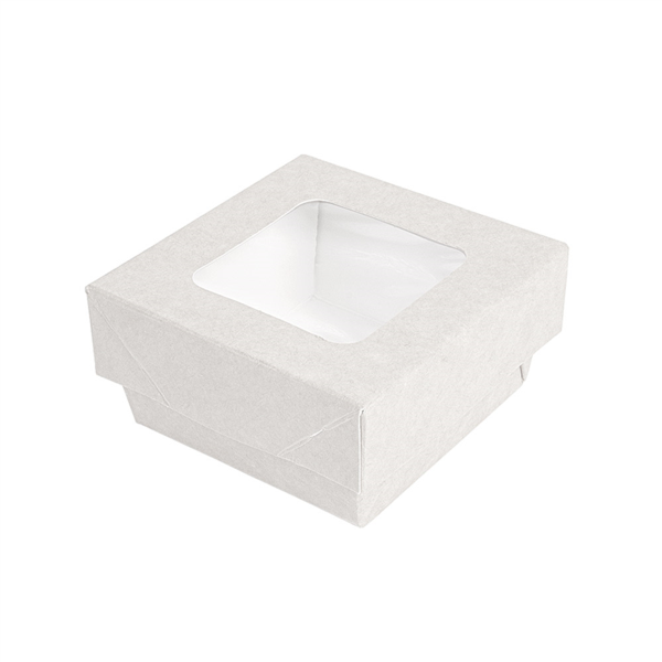 [257.76] CAJITAS+TAPAS CON VENTANA 200 ML - 6,6 oz 300 + 15 PE G/M2 7x7x4 CM BLANCO CARTONCILLO (250 UNID.)