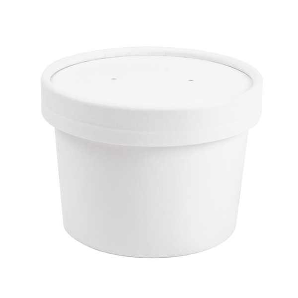 [226.45] TARRINAS + TAPAS 240 ML - 8 oz 300 + 18 PE G/M2 Ø9/7,5x6 CM BLANCO CARTÓN (250 UNID.)