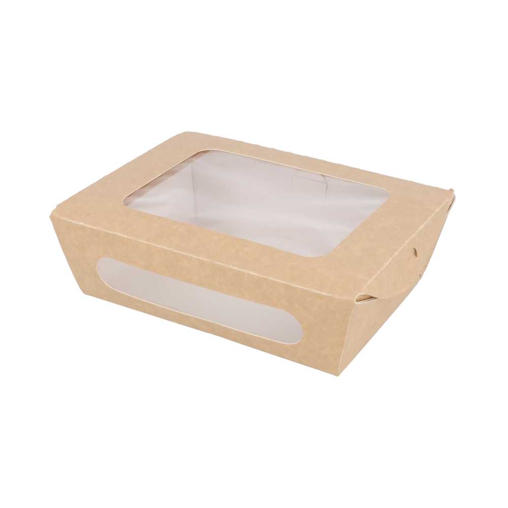 [226.90] Cajas Para Ensalada Con Ventana 700 Ml - 23,3 Oz 391 G/M2 + Pe 16X12X5 Cm Marrón Cartoncillo (200 Unid.)