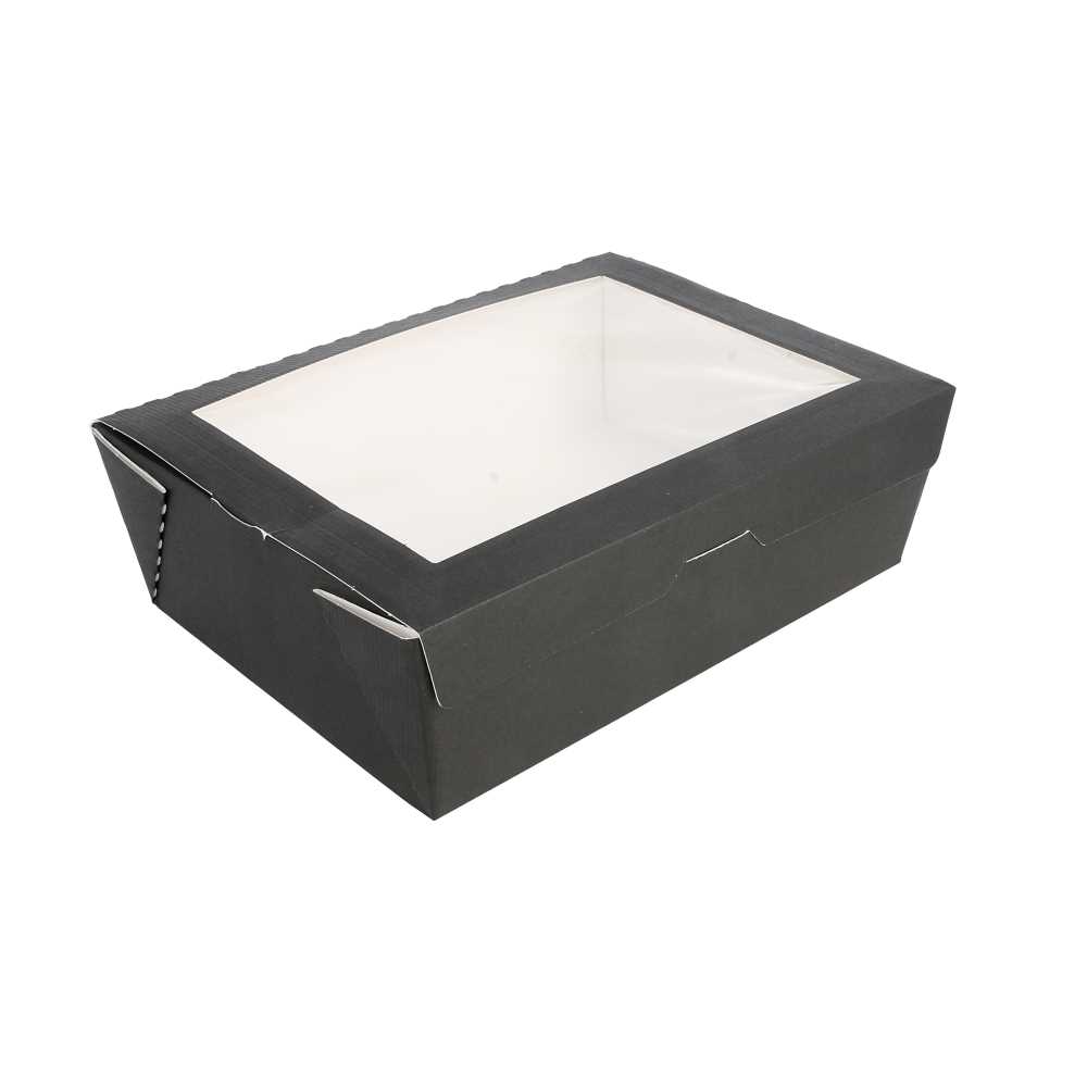 [255.91] CAJAS CON VENTANA 'THEPACK' 1980 ML 230 G/M2 + OPP 19,8x14x6,4 CM NEGRO CARTÓN ONDULADO NANO-MICRO (150 UNID.)