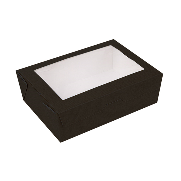 [256.38] Cajas Con Ventana 'Thepack' 1000 Ml 230 G/M2 + Opp 12X17X5,5 Cm Negro Cartón Ondulado Nano-Micro (200 Unid.)