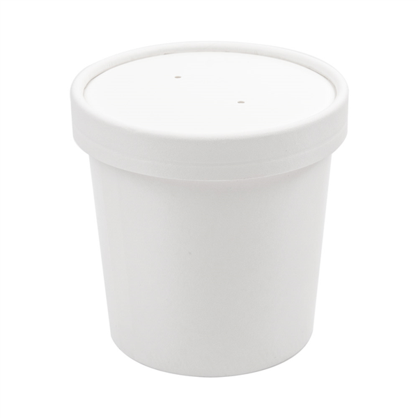 [226.39] Tarrinas + Tapas 360 Ml - 12 Oz 300 + 18 Pe G/M2 Ø9/7,2X8,4 Cm Blanco Cartón (250 Unid.)