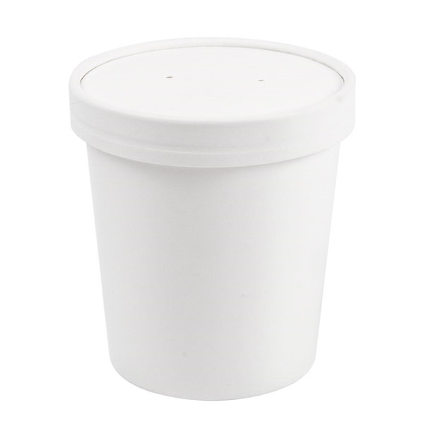 [226.40] Tarrinas + Tapas 480 Ml - 16 Oz 320 + 18 Pe G/M2 Ø9,7/7,5X10 Cm Blanco Cartón (250 Unid.)