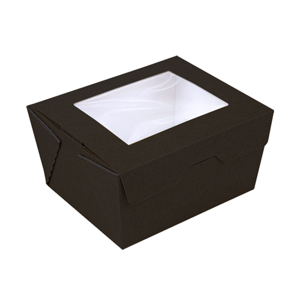[256.37] CAJAS CON VENTANA 'THEPACK' 780 ML 230 G/M2 + OPP 11,2x9x6,4 CM NEGRO CARTÓN ONDULADO NANO-MICRO (300 UNID.)