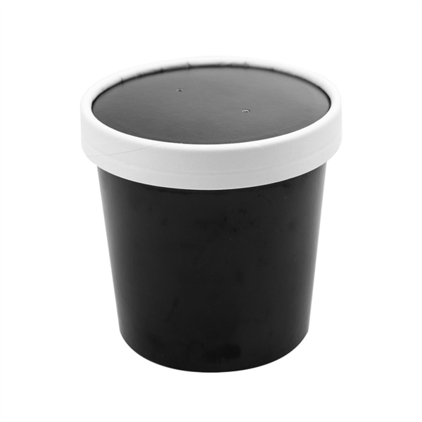 [226.42] TARRINAS + TAPAS 360 ML - 12 oz 300 + 18 PE G/M2 Ø9/7,2x8,4 CM NEGRO CARTÓN (250 UNID.)