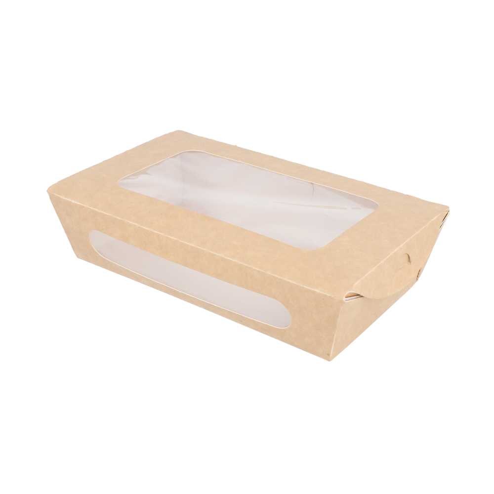 [226.91] CAJAS PARA ENSALADA CON VENTANA 900 ML - 30 oz 391 G/M2 + PE 20x12x5 CM MARRÓN CARTONCILLO (200 UNID.)