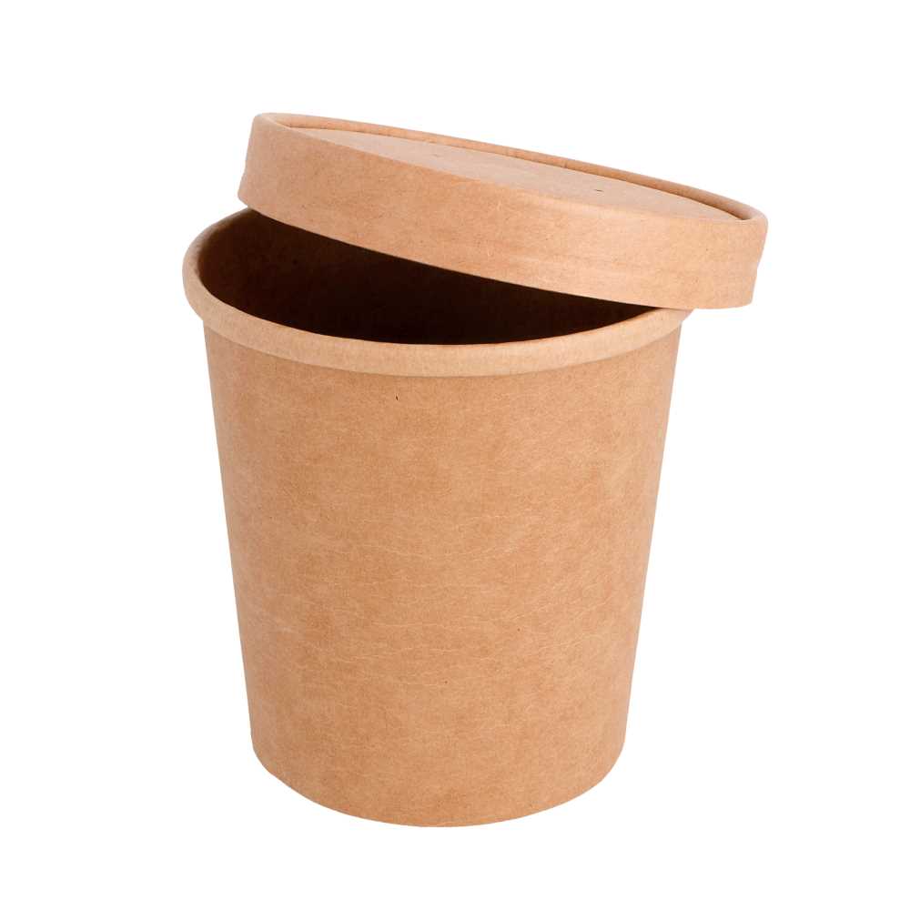 [212.60] TARRINAS + TAPAS 480 ML - 16 oz 320 + 18 PE G/M2 Ø 9,8/7,5x10 CM NATURAL KRAFT (250 UNID.)
