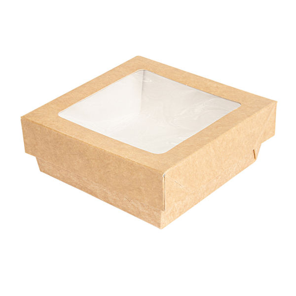 [257.73] CAJITAS+TAPAS CON VENTANA 350 ML - 11,6 oz 270 + 15 PE G/M2 10x10x4 CM MARRÓN CARTONCILLO (250 UNID.)