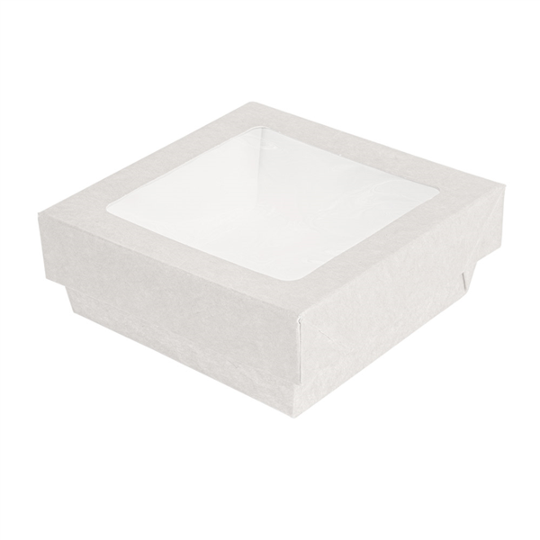 [257.77] CAJITAS+TAPAS CON VENTANA 350 ML - 11,6 oz 300 + 15 PE G/M2 10x10x4 CM BLANCO CARTONCILLO (250 UNID.)