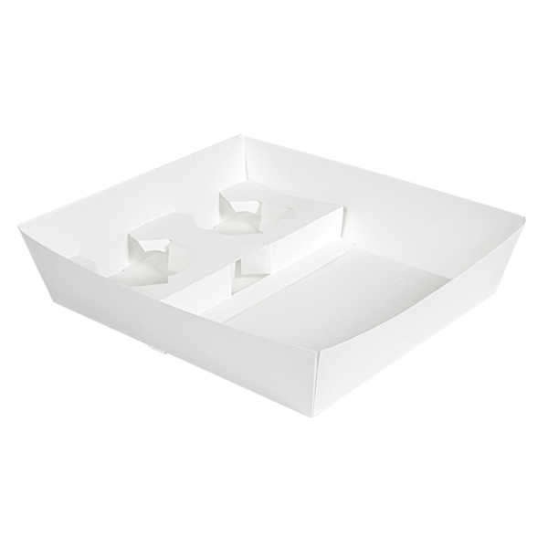 [235.25] Bandejas Transporte 2 Vasos+1 Compart. 'Thepack' 220 G/M2 24,5X22X5,5 Cm Blanco Cartón Ondulado Nano-Micro (240 Unid.)