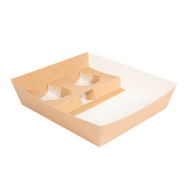 BANDEJAS TRANSPORTE 2 VASOS+1 COMPART. 'THEPACK' 230 G/M2 24,5x22x5,5 CM NATURAL CARTÓN ONDULADO NANO-MICRO (240 UNID.)