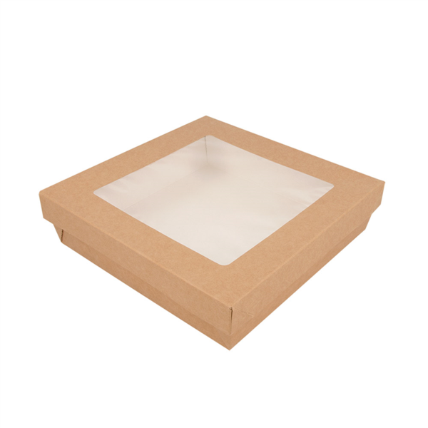 [256.05] CAJITAS+TAPAS CON VENTANA 'THEPACK' 1000 ML 240 G/M2 + 12PP +OPP 18,5x18,5x4 CM NATURAL CARTÓN ONDULADO NANO-MICRO (200 UNID.)