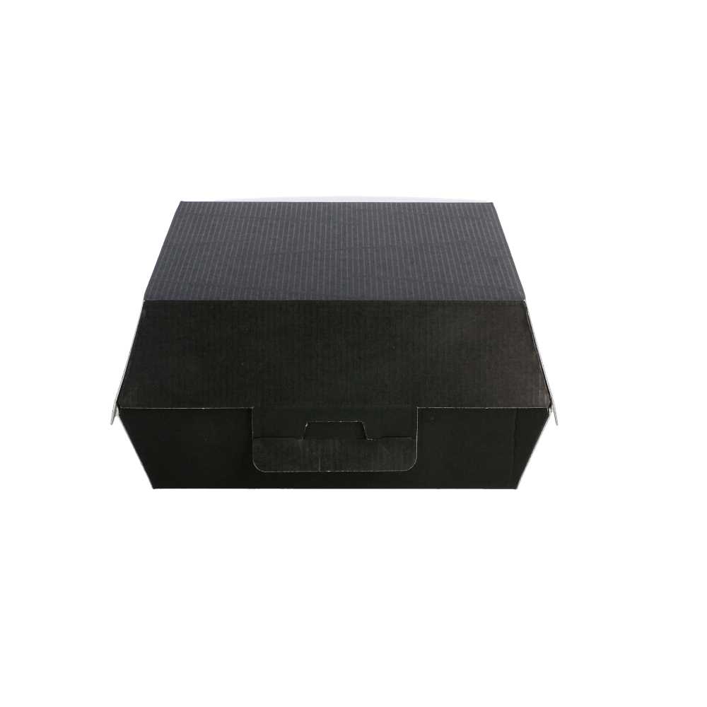 [234.16] CONCHAS HAMBURGUESA 'THEPACK' 230 G/M2 14,2x13,7x6,1 CM (L) NEGRO CARTÓN ONDULADO NANO-MICRO (500 UNID.)