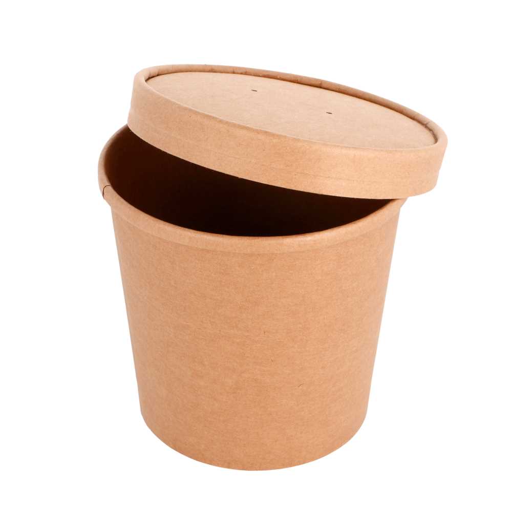 [212.61] Tarrinas + Tapas 780 Ml - 26 Oz 330 + 18 Pe G/M2 Ø11,6/9,3X11 Cm Natural Kraft (250 Unid.)