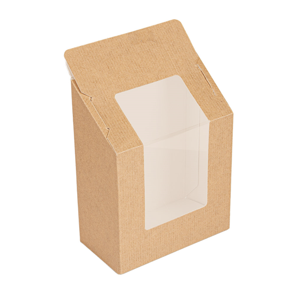 CAJAS PARA "TORTILLA" CON VENTANA - CIERRE AUTOADHESIVO 'THEPACK' 220 G/M2 + OPP 9,2x5,1x9,2/12,5 CM NATURAL CARTÓN ONDULADO NANO-MICRO (600 UNID.)