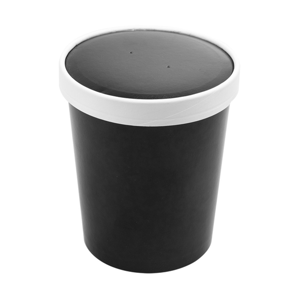 [226.49] Tarrinas + Tapas 960 Ml - 32 Oz 330 + 18 Pe G/M2 Ø11,7/9,2X13,5 Cm Negro Cartón (250 Unid.)