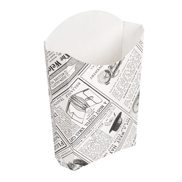 [234.39] CAJETILLAS FRITAS JUMBO 'THEPACK TIMES' 165 G 230 G/M2 13,5x8,5x16 CM BLANCO CARTÓN ONDULADO NANO-MICRO (1200 UNID.)