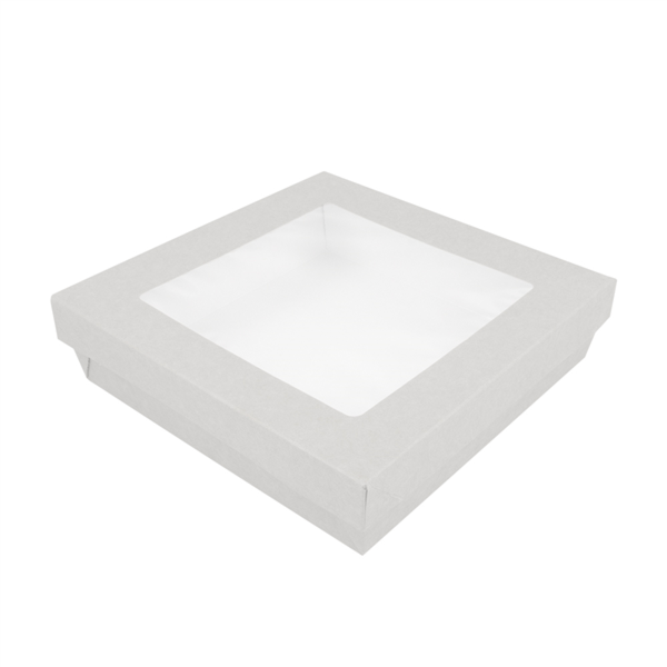 [250.40] CAJITAS+TAPAS CON VENTANA 1000 ML 300 + 18 PE G/M2 18,5x18,5x4 CM BLANCO CARTONCILLO (200 UNID.)