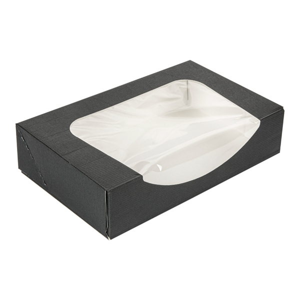 ENVASES SUSHI+VENTANA 'THEPACK' 230 G/M2 + OPP 19,7x12x4,5 CM NEGRO CARTÓN ONDULADO NANO-MICRO (400 UNID.)
