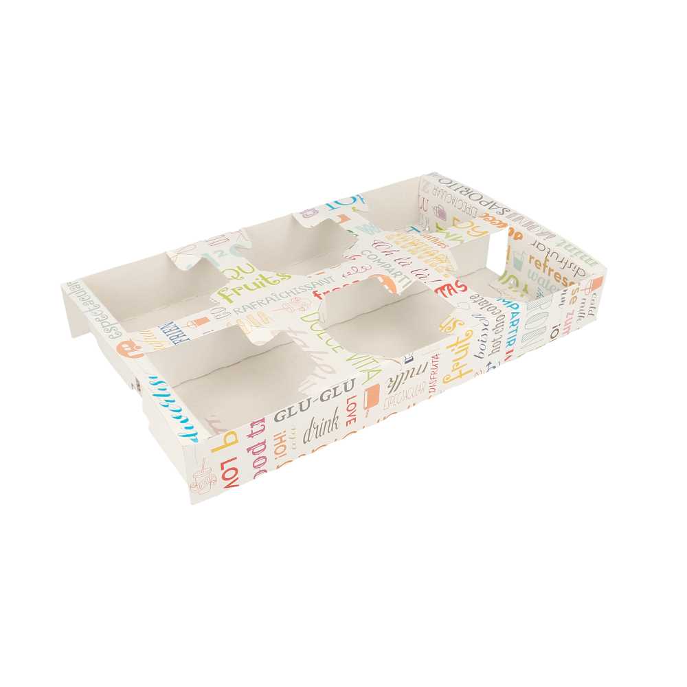 BANDEJAS TRANSPORTE 6 VASOS 'PAROLE' 450 G/M2 27,5x16x4 CM BLANCO CARTONCILLO (400 UNID.)