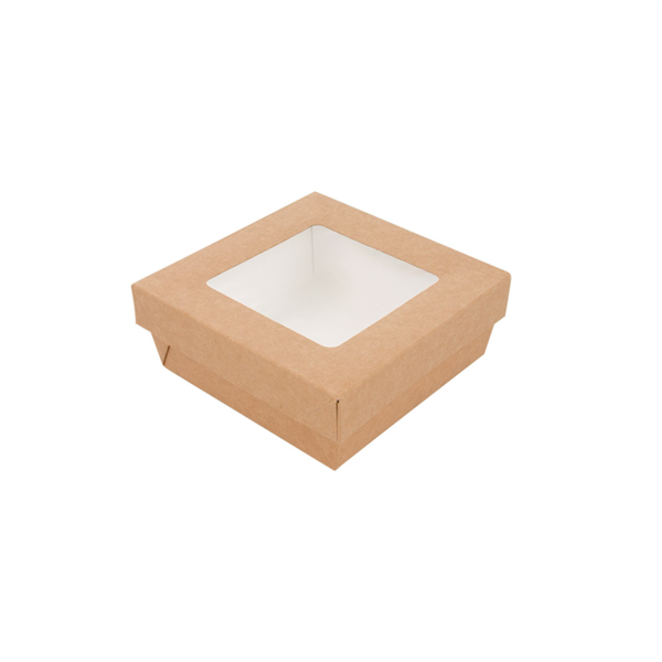 CAJITAS+TAPAS CON VENTANA 'THEPACK' 500 ML 220 G/M2 +12PP +OPP 12x12x5 CM NATURAL CARTÓN ONDULADO NANO-MICRO (250 UNID.)