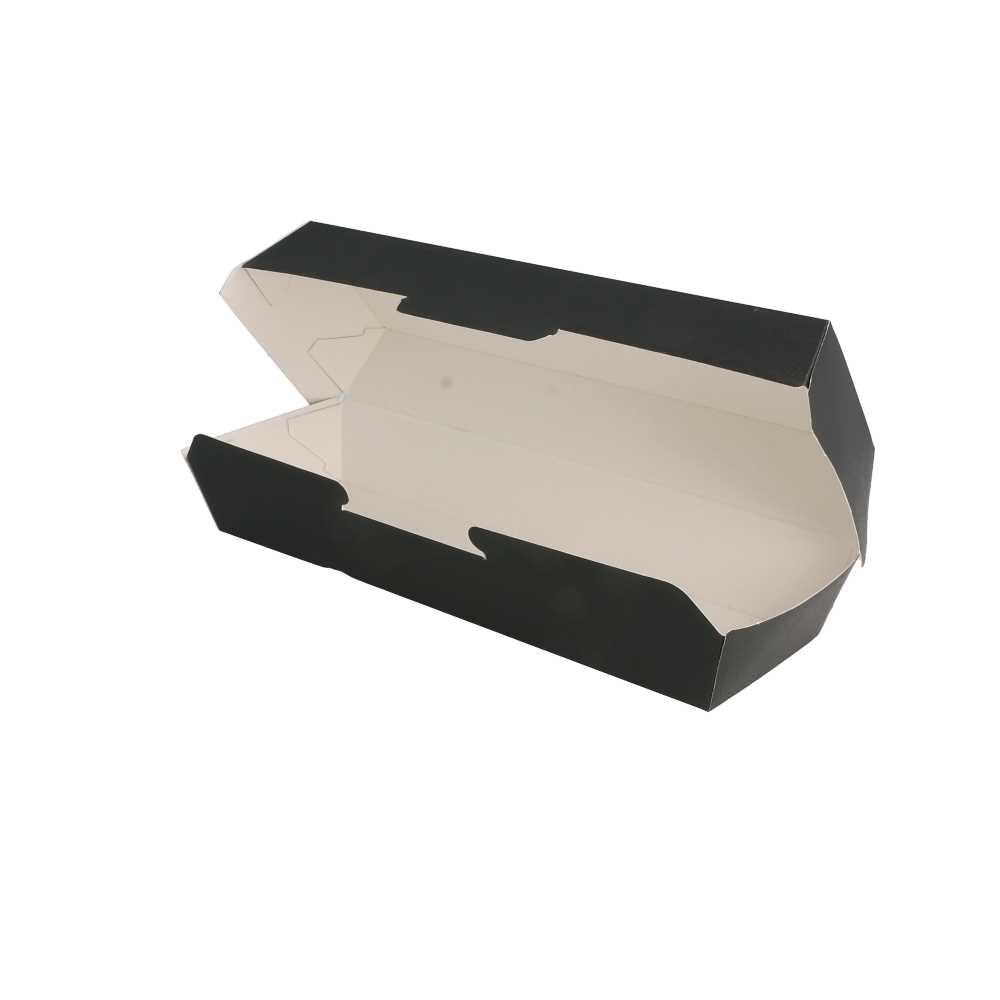 CONCHAS "HOT DOG" 'THEPACK' 230 G/M2 23,2x9x6,3 CM NEGRO CARTÓN ONDULADO NANO-MICRO (450 UNID.)