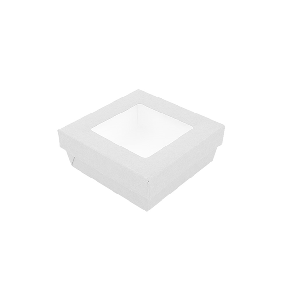 [255.95] Cajitas+Tapas Con Ventana 'Thepack' 500 Ml 230 G/M2 + 12Pp + Opp 12X12X5 Cm Blanco Cartón Ondulado Nano-Micro (250 Unid.)