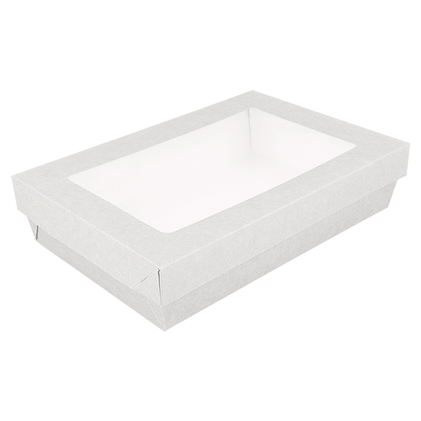 CAJITAS+TAPAS CON VENTANA 'THEPACK' 1300 ML 250 G/M2 + 12PP +OPP 21x14x5 CM BLANCO CARTÓN ONDULADO NANO-MICRO (200 UNID.)