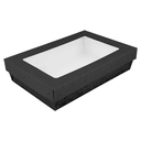 CAJITAS+TAPAS CON VENTANA 'THEPACK' 1300 ML 250 G/M2 +12PP +OPP 21x14x5 CM NEGRO CARTÓN ONDULADO NANO-MICRO (200 UNID.)
