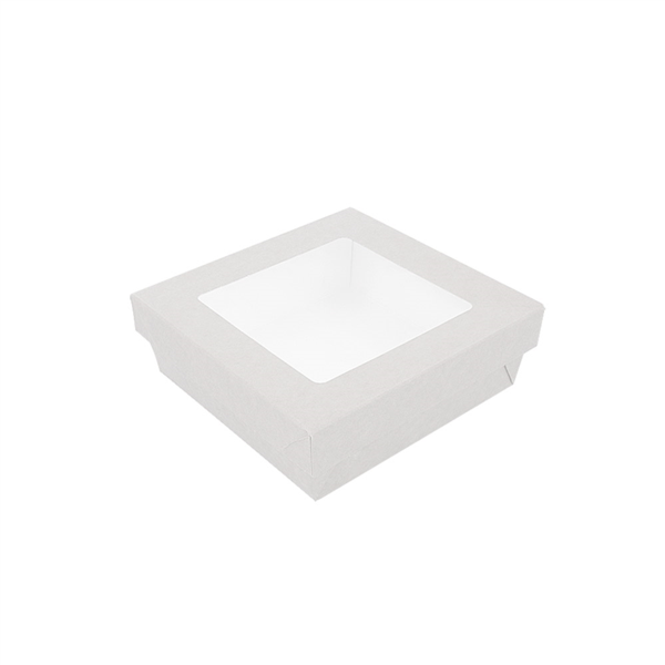 [255.96] CAJITAS+TAPAS CON VENTANA 'THEPACK' 750 ML 230 G/M2 + 12PP +OPP 14x14x5 CM BLANCO CARTÓN ONDULADO NANO-MICRO (250 UNID.)