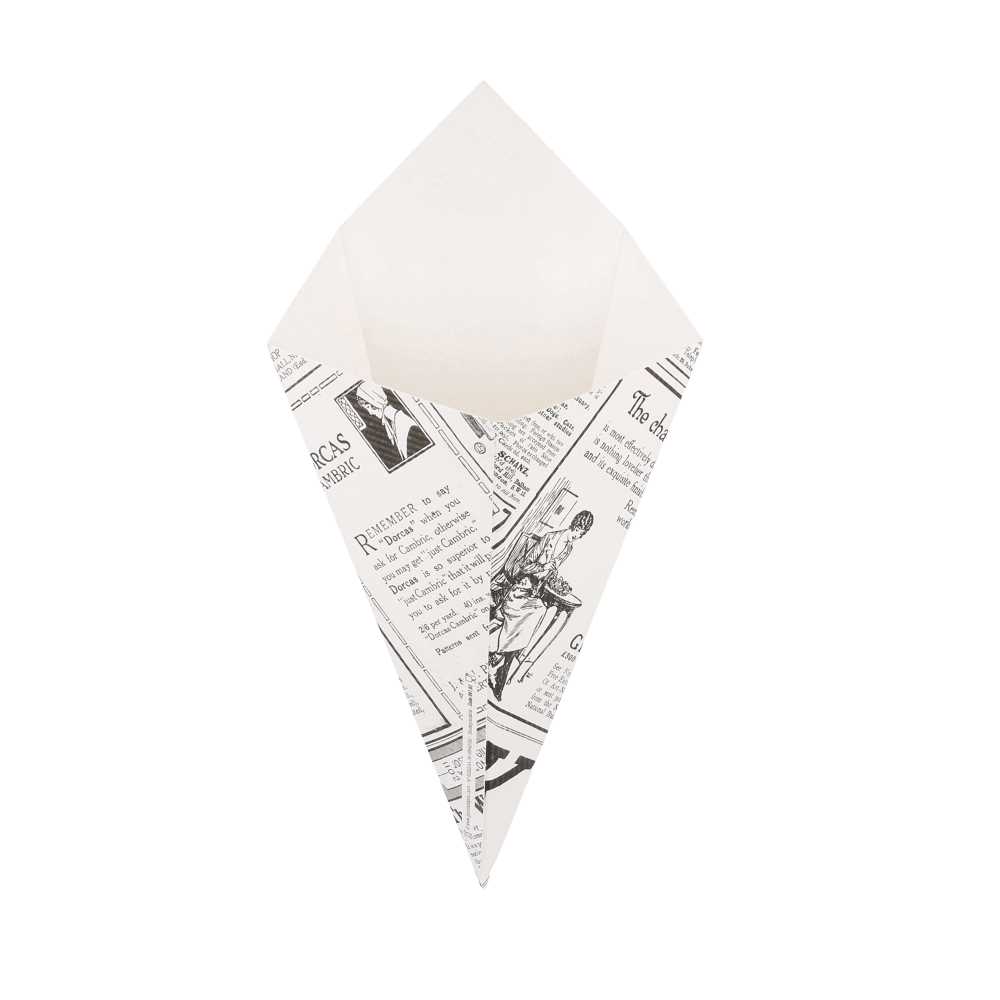 [234.43] CUCURUCHOS FRITAS 'THEPACK TIMES' 100 G 230 G/M2 12,8x21,7 CM BLANCO CARTÓN ONDULADO NANO-MICRO (1600 UNID.)