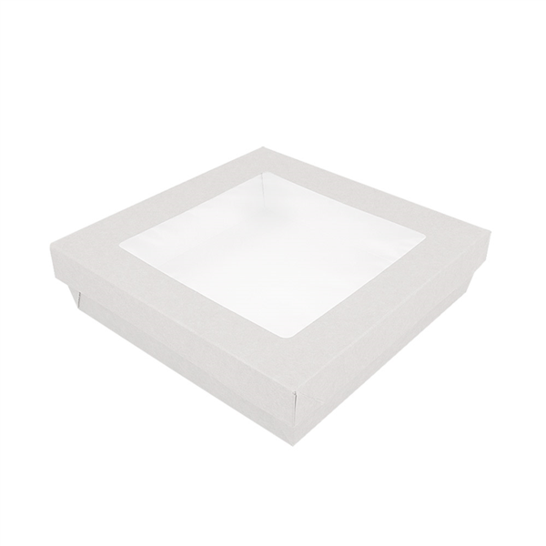 [255.97] Cajitas+tapas Con Ventana 'thepack' 1000 Ml 250 G/m2 + 12pp +opp 18,5x18,5x4 Cm Blanco Cartón Ondulado Nano-micro (200 Unid.)