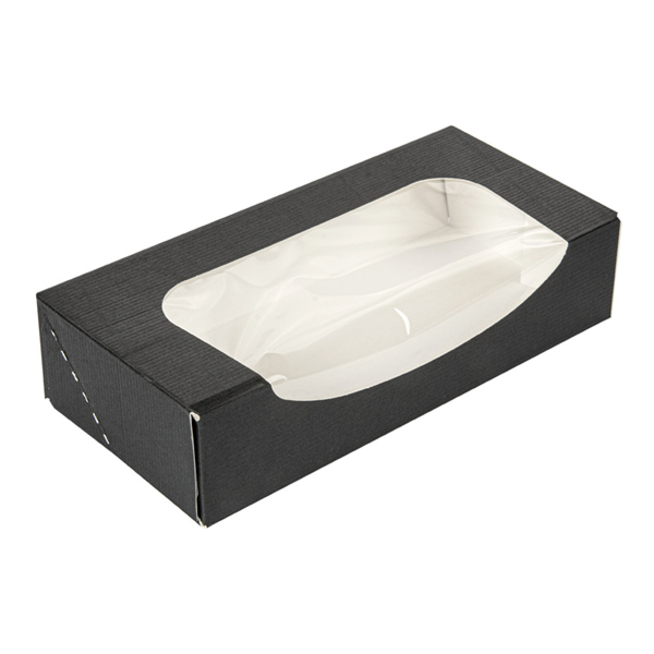 [252.25] ENVASES SUSHI+VENTANA 'THEPACK' 230 G/M2 + OPP 19,7x9x4,5 CM NEGRO CARTÓN ONDULADO NANO-MICRO (400 UNID.)