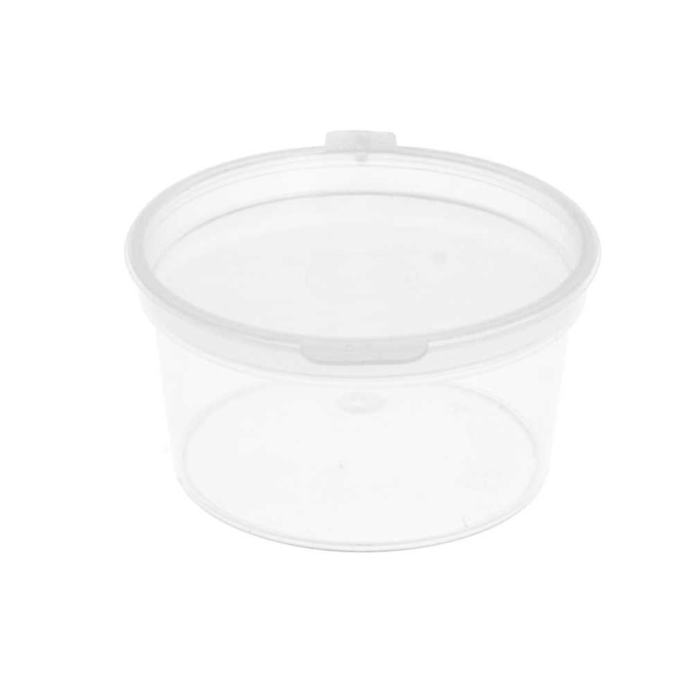 [212.18] PEQUEÑAS TARRINAS + TAPA INCORPORADA 30 ML Ø5/4x2.7 CM TRANSPARENTE PP (1000 UNID.)