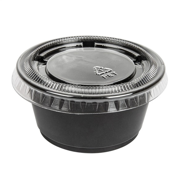 [215.17] 50 TARRINAS PEQUEÑAS + 50 TAPAS 60 ML Ø6,2x3,2 CM NEGRO PP (24 UNID.)