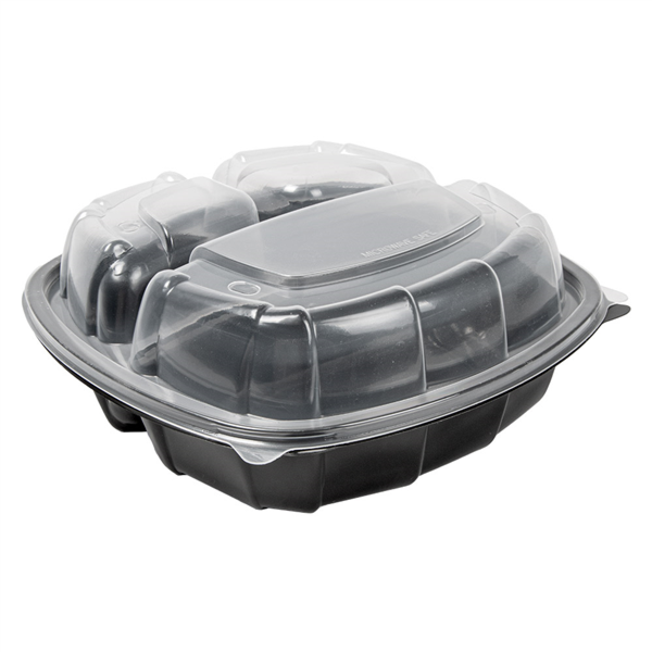 [266.99] Recipientes Con Tapa Bisagra 3 Compartimentos Microondables 1130 Ml 22,9X23,3X8,2 Cm Negro Pp (100 Unid.)