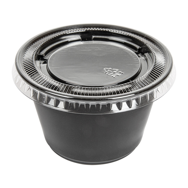 [215.22] 50 TARRINAS PEQUEÑAS + 50 TAPAS 120 ML Ø7,4x4,6 CM NEGRO PP (24 UNID.)