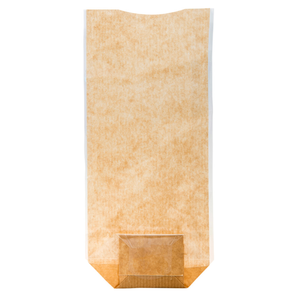 [801.75] SACHETS CON BASE Y VENTANA PP 14x30,5 CM NATURAL KRAFT (100 UNID.)