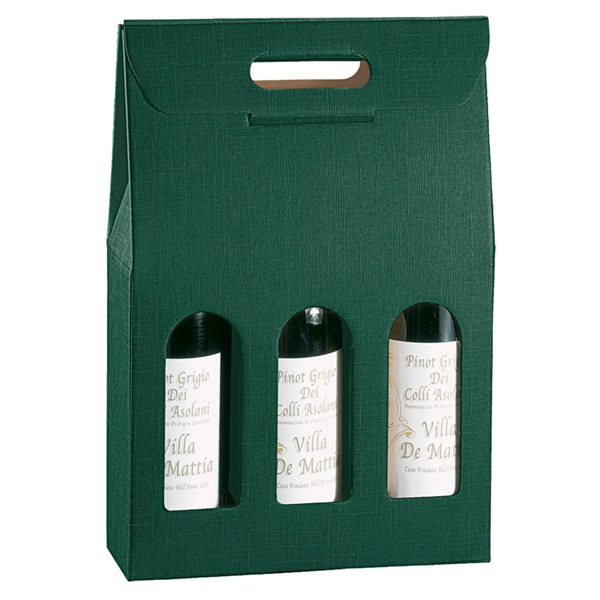[201.49] 30 U. CAJAS 3 BOTELLAS 27x9x38,5 CM VERDE CARTÓN (1 UNID.)