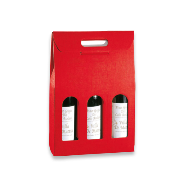 [201.46] 30 U. CAJAS 3 BOTELLAS 27x9x38,5 CM ROJO CARTÓN (1 UNID.)