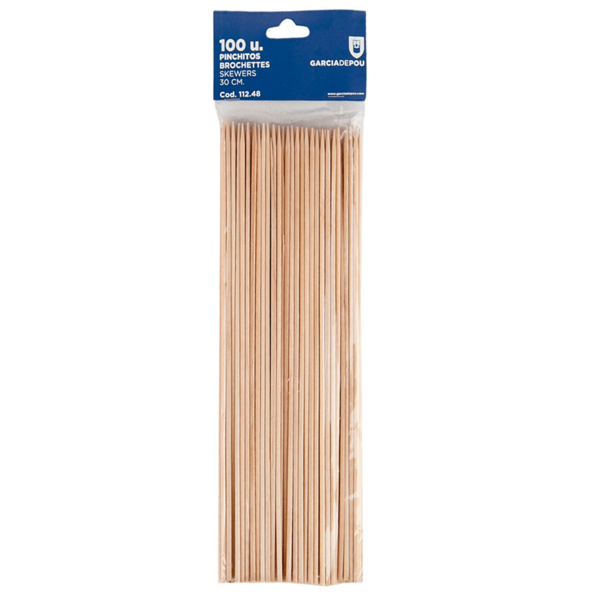 Brochetas 30 Cm Natural Madera (100 Unid.)