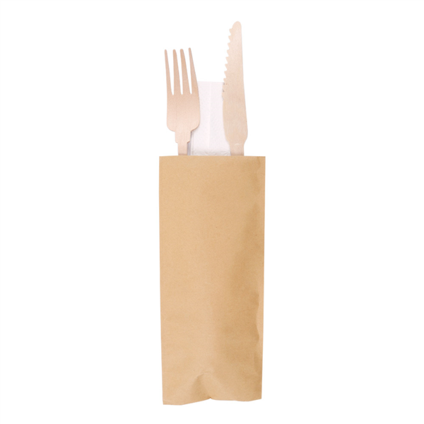 [228.22] Set 3/1 Tenedor, Cuchillo, Servilleta 'Classic' 20 Cm Natural Madera (100 Unid.)