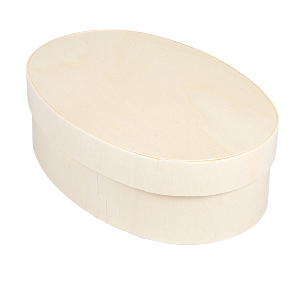 MINI CAJA OVAL CON TAPA 16x10,5x5 CM NATURAL MADERA (20 UNID.)