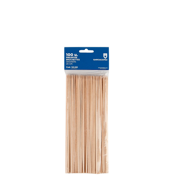 [122.90] Brochetas 20 Cm Natural Madera (100 Unid.)