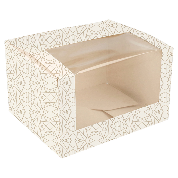 CAJAS PASTELERÍA CON VENTANA 'THEPACK DECO' 250 G/M2 + OPP 11x13x8 CM BLANCO CARTÓN ONDULADO NANO-MICRO (50 UNID.)